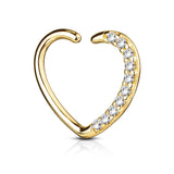 14K Solid Gold CZ Paved Heart Left or Right Ear Cartilage Daith Ring