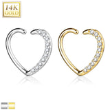 14Kt. Solid Gold CZ Paved Heart Shape Left Ear Ring Ear Cartilage Daith Helix