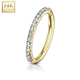14Kt. Solid Gold CZ Paved Hinged Segment Hoop Ring For Cartilage Daith Helix