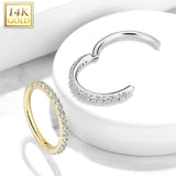 14K Solid Gold Side CZ Hinged Hoop Ring Nose Septum Daith