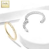 14K Solid Gold Braided Hinged Hoop Ring Nose Septum Daith