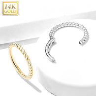 14K Solid Gold Braided Hinged Hoop Ring Nose Septum Daith