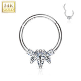 14K Solid Gold Marquise CZ Hinged Hoop Ring Nose Septum Daith