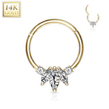 14K Solid Gold Marquise CZ Hinged Hoop Ring Nose Septum Daith