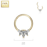14K Solid Gold Marquise CZ Hinged Hoop Ring Nose Septum Daith