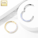 14K Solid Gold Opal Hinged Hoop Ring Nose Septum Daith