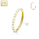 14K Solid Gold Side Opal Hinged Hoop Ring Nose Septum Daith