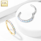 14K Solid Gold Side Opal Hinged Hoop Ring Nose Septum Daith