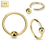 14K Solid Gold Hoop Captive Bead Rings