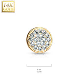 14 Kt. Solid Gold 6 mm CZ Paved Flat Dome Dermal Anchor Top