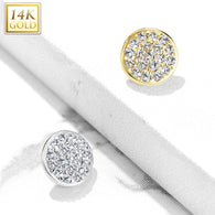 14K Solid Gold 6 mm CZ Paved Flat Dome Dermal Anchor Top