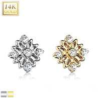14K Solid Gold 5mm CZ Accented Flower Dermal Anchor Top