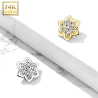 14K Solid Gold 6 mm CZ Flower Dermal Anchor Top