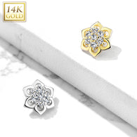 14 Kt. Solid Gold 6 mm Double Tired CZ Flower Dermal Anchor Top