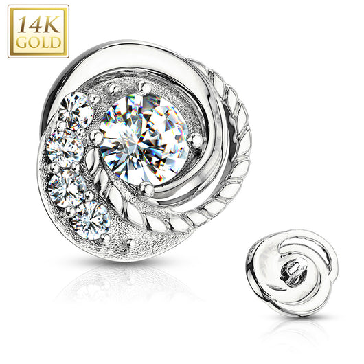 14K Solid Gold CZ Center Swirl With Accented 6mm Dermal Anchor Top