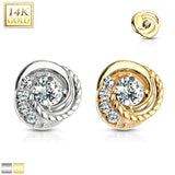 14K Solid Gold CZ Center Swirl With Accented 6mm Dermal Anchor Top