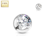 14K Solid Gold CZ Threaded Replacement Ball Top For Barbell