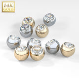 14K Solid Gold CZ Threaded Replacement Ball Top For Barbell