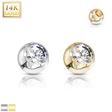 14Kt. Solid Gold CZ Threaded Replacement Ball For Tragus Eyebrow Cartilage Labret