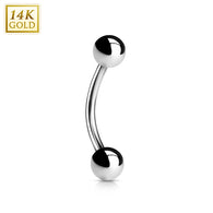 14 Karat  White Solid Gold Curve Barbell Eyebrow Ring