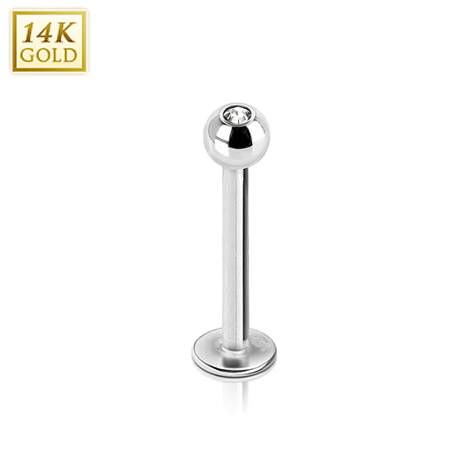 Clear CZ Top 14K Solid White Gold Labret Monroe Stud