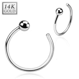 14K White Solid Gold Ball End Hoop Nose Ring