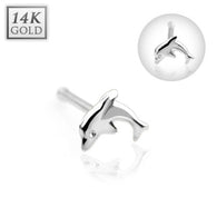 14K White Solid Gold Dolphin Top Nose Stud Ring