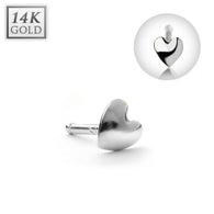 14K White Solid Gold Heart Top Nose Stud Ring