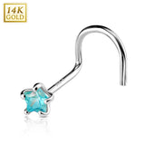 Prong Set Star CZ 14K White Solid Gold Nose Screw Ring