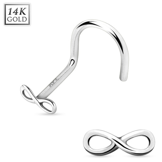 Infinity Sign End 14K White Solid Gold Nose Screw Ring