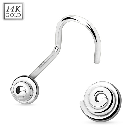 Spiral End 14K White Solid Gold Nose Screw Ring