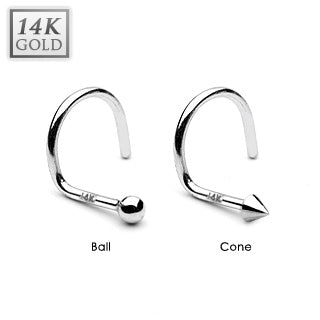 Cone or Ball Top 14K White Solid Gold Nose Screw Ring