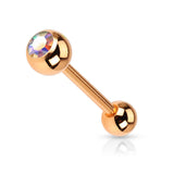 Rose Gold IP Surgical Steel Tongue Barbell with Crystal Set Ball