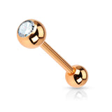 Rose Gold IP Surgical Steel Tongue Barbell with Crystal Set Ball