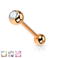 Rose Gold IP Surgical Steel Tongue Barbell with Crystal Set Ball