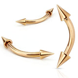 Spikes Rose Gold IP Curved Barbell Eyebrow Rings