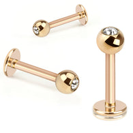 CZ Ball Rose Gold Plated Over Surgical Steel Labret Monroe Studs 16G
