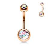 Double Gem Rose Gold Plated Belly Button Navel Rings