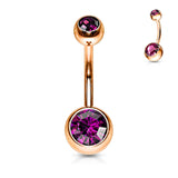Double Gem Rose Gold Plated Belly Button Navel Rings