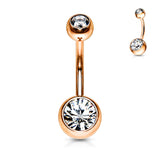 Double Gem Rose Gold Plated Belly Button Navel Rings