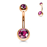 Double Gem Rose Gold Plated Belly Button Navel Rings