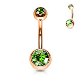 Double Gem Rose Gold Plated Belly Button Navel Rings
