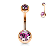 Double Gem Rose Gold Plated Belly Button Navel Rings