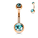 Double Gem Rose Gold Plated Belly Button Navel Rings