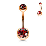 Double Gem Rose Gold Plated Belly Button Navel Rings