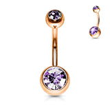Double Gem Rose Gold Plated Belly Button Navel Rings