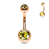 Double Gem Rose Gold Plated Belly Button Navel Rings