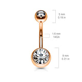 Double Gem Rose Gold Plated Belly Button Navel Rings