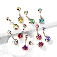 Double Gem Rose Gold Plated Belly Button Navel Rings