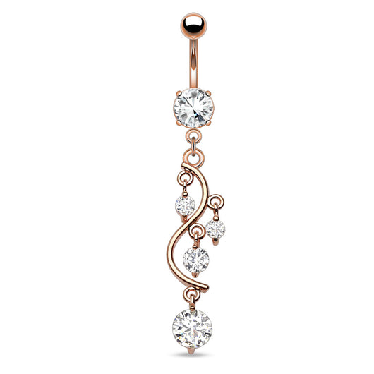 Vine With Dangling CZ Rose Gold Plated Belly Button Navel Rings